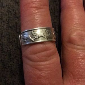 Sterling silver open JJJ rams engraved on ring